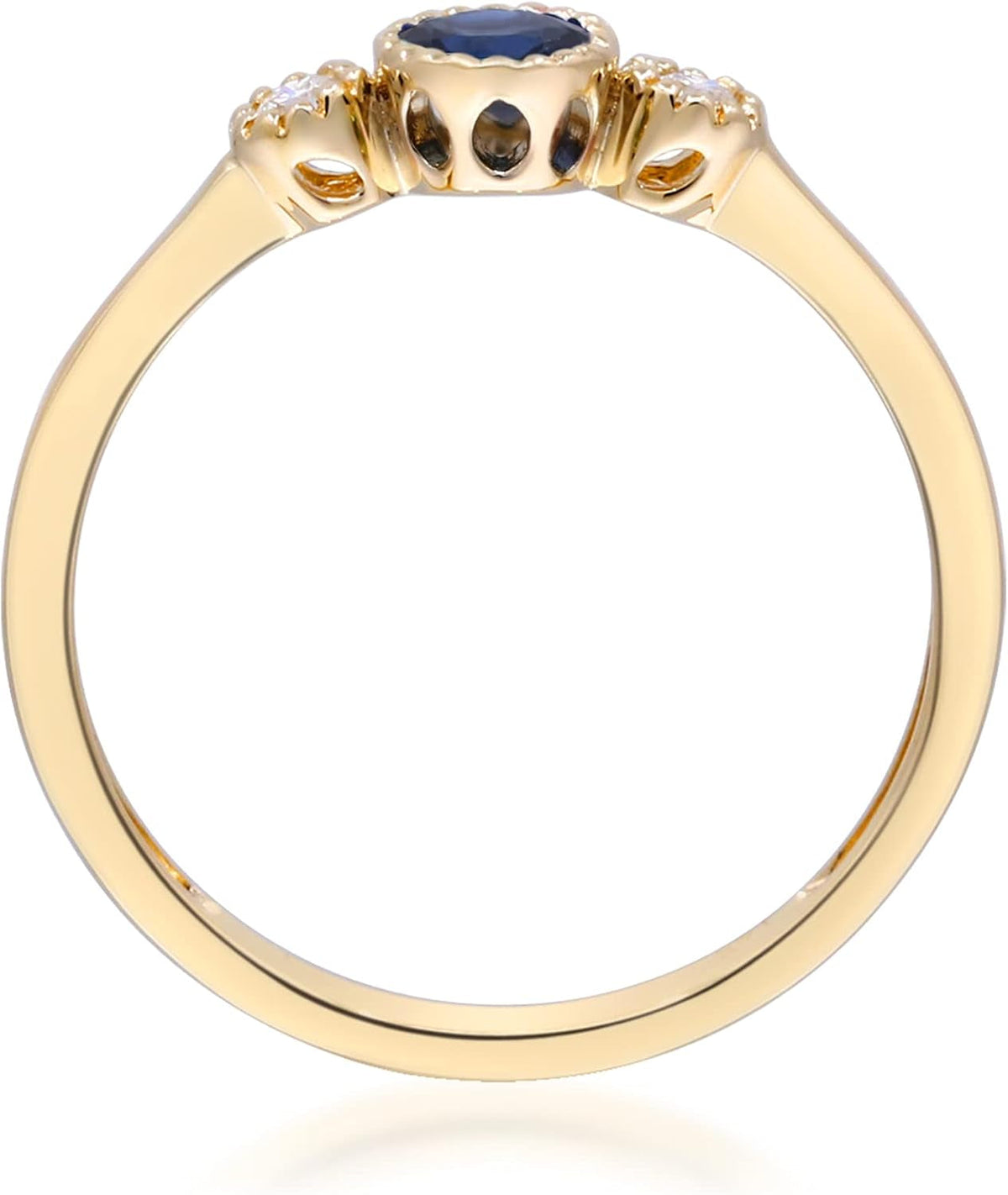 Gin and Grace 10K Yellow Gold Genuine Blue Sapphire Ring with Diamonds|Ethically, Authentically & Organically Sourced (Round-Cut) Shaped Sapphire Hand-Crafted Jewelry for Her | Sapphire Ring for Women Holiday Gifts