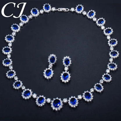 CANDICE European Style White Gold Plated Noble Green Lady Luxury Wedding Necklace Earrings Bridal Jewelry Set With AAA CZ Stone