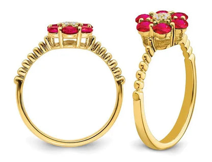 9/10 Carat (ctw) Natural Ruby Flower Ring in 14K Yellow Gold