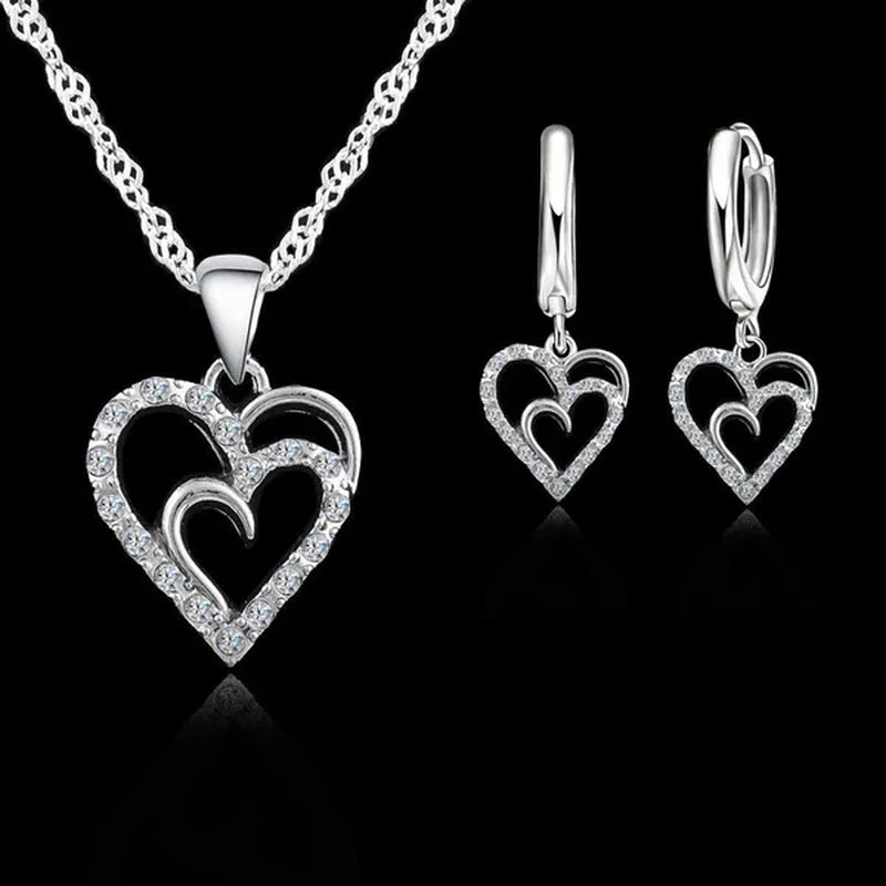 New Brand Cubic Zircon Jewelry Sets Heart Pendants & Necklaces Earrings 925 Sterling Silver Jewelry For Women Wedding