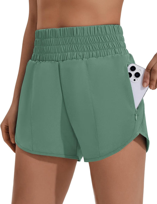 Women'S Athletic Shorts for Gym Workout Running Short with High Waisted Zip Pockets