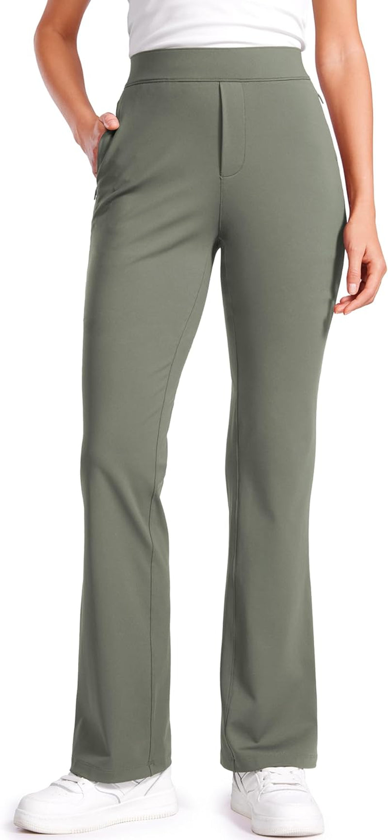4-Way Stretch Flare Womens Pants Tall 31" Dress Work Casual High Waisted Lounge Sweatpants with Zip Pockets