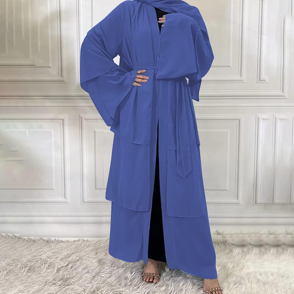Abayas for Women Muslim Dubai Dress Solid Loose Fit Long Cardigan Islamic Kaftan Robe Open Front Maxi Length