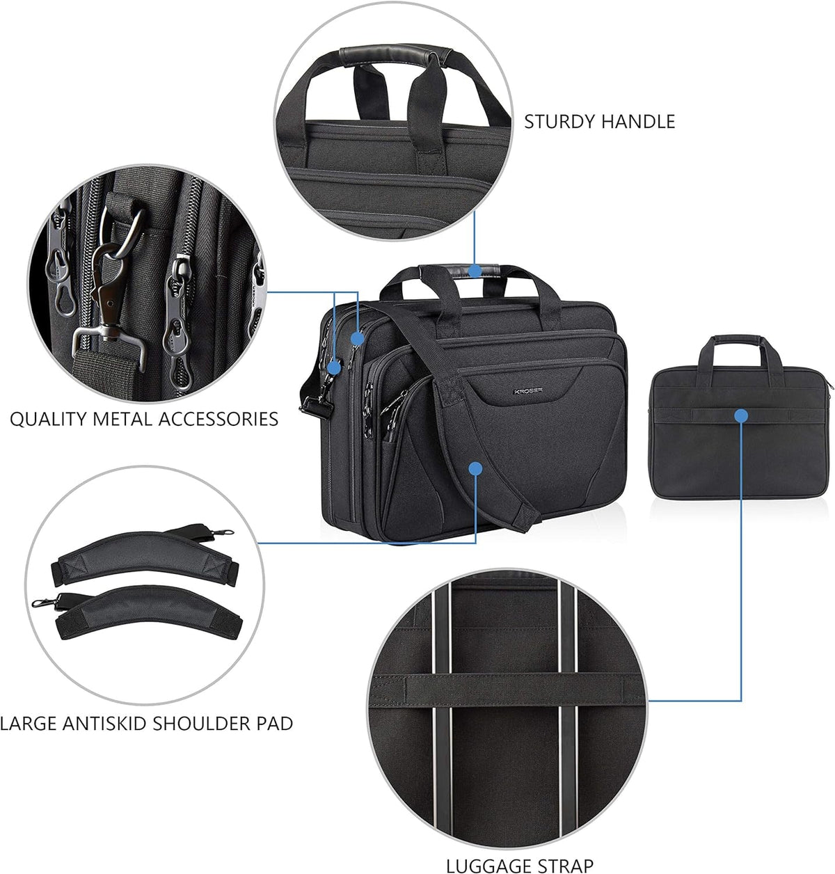 Laptop Bag Premium Laptop Briefcase Fits up to 17.3 Inch Laptop Expandable Water-Repellent Shoulder Messenger Bag Computer Bag for Travel/Business/Men/Women-Black