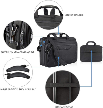 Laptop Bag Premium Laptop Briefcase Fits up to 17.3 Inch Laptop Expandable Water-Repellent Shoulder Messenger Bag Computer Bag for Travel/Business/Men/Women-Black