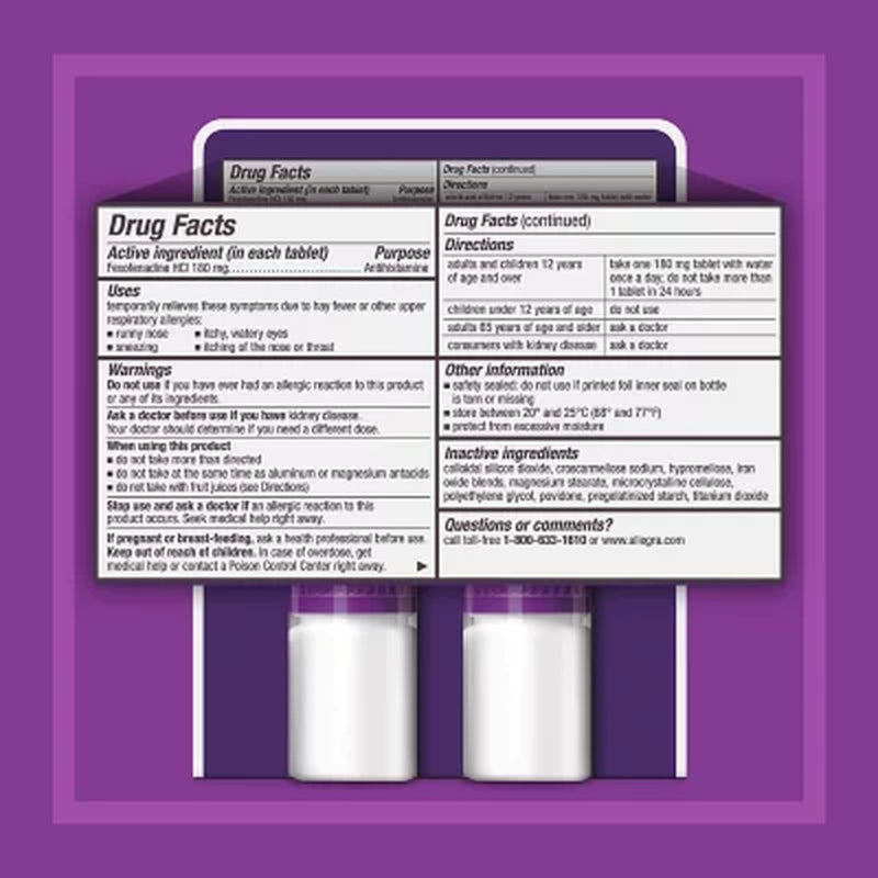 Allegra 24-Hour Indoor/Outdoor Allergy Relief Tablets, 180 Mg 110 Ct.