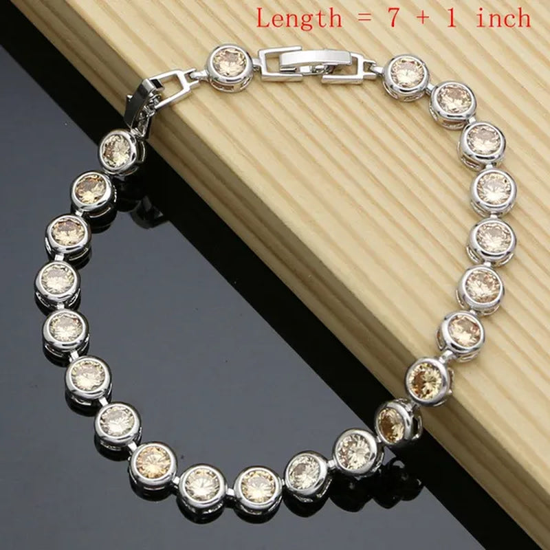 Korea Style 925 Sterling Silver Jewelry Sets Champagne Topaz Wedding Women Earrings/Pendant/Necklace/Ring/Bracelets