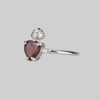 Elegant Exquisite silver plated Ring Sacred Heart Ruby Ring Women's Fashion Engagement Anniversary Zircon Ring