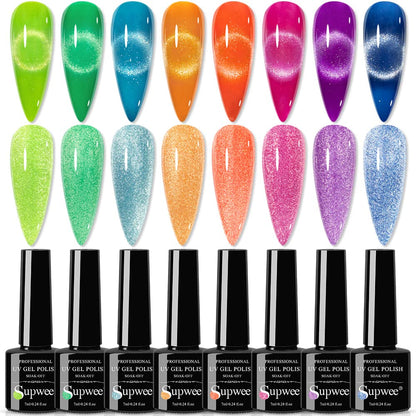 Magnetic Cat Eye Gel Nail Polish Set, 12 Colors 9D Cateye Nail Gel Polish Holographic Glitter Magnetic Gel Polish Soak Off Lamp Gel Nail Art Manicure Kit