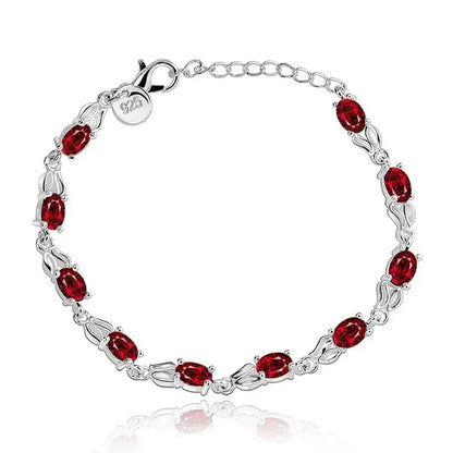 925 Sterling Silver Elegant Charm Beautiful Crystal Stone Red Jewelry Fashion for Women Wedding Bracelets