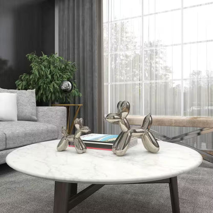 Silver Ceramic Balloon Dog Sculpture (Set of 2)