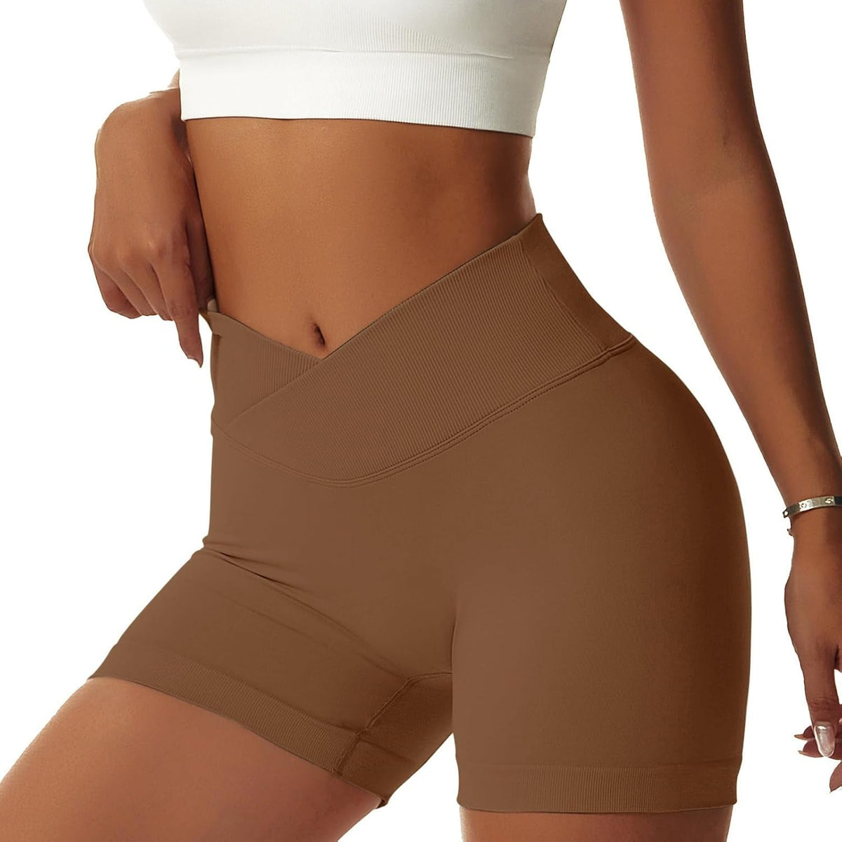 Women'S Workout Gym Shorts Booty V Cross Spandex Yoga Biker Shorts Scrunch Butt High Waisted Athletic Leggings