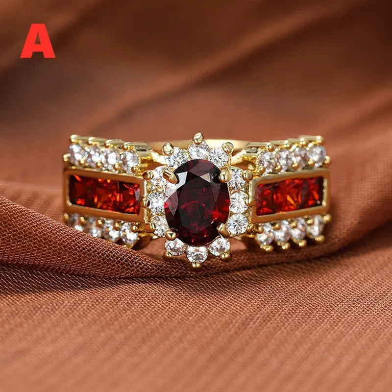 Exquisite Retro 18K Gold Natural Garnet Red Ruby Gemstone Ring Anniversary Gift Romantic Bride Engagement Wedding Party Bands Fine Jewelry