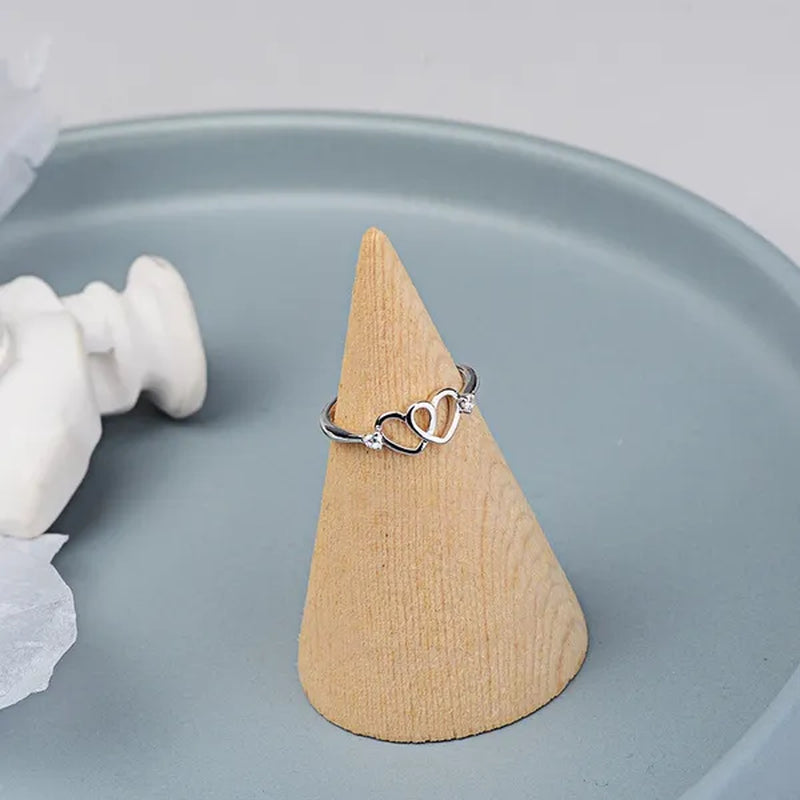 Cute 925 Sterling Silver Double Heart Shaped Hollow Diamond Ring Wedding Engagment Courtship Rings Jewerlry for Women Lady Girl