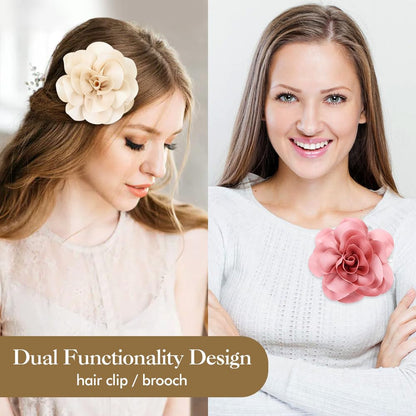 8 Pack Decorative 13Cm/5" Big Silky Satin Flower Brooch Pins Duckbill Alligator Hair Clips Barrettes Floral Hair Pins Accessories for Women Girls Teens Kids