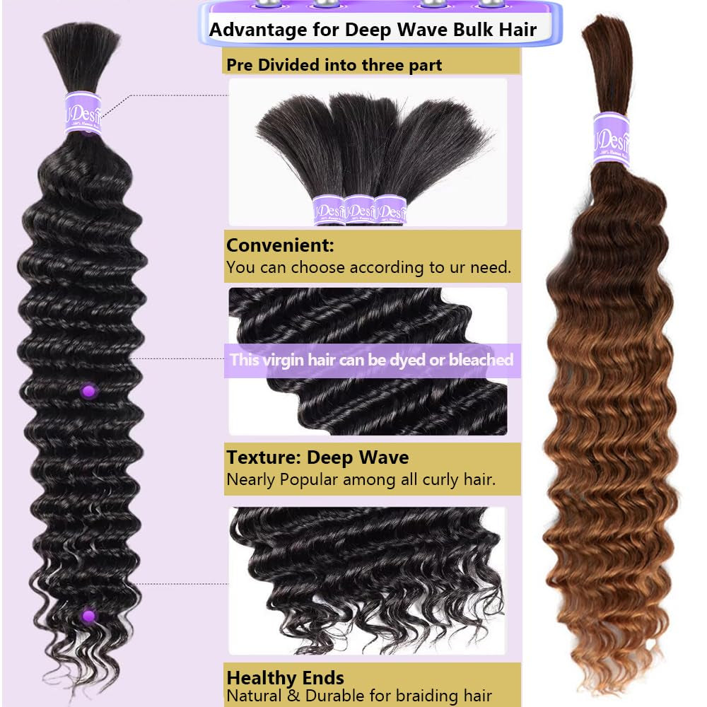 Human Hair Bulk for Braiding No Weft 100% Unprocessed Brazilian Virgin Weave Braid Deep Wave Curly Human Hair Extensions Two Bundles Micro Braiding Human Hair 100G No Weft 20 Inch