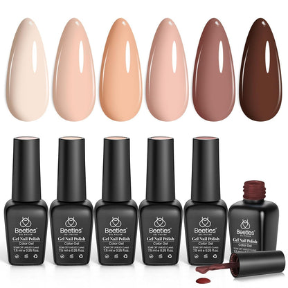 Nail Set 6 Colors Skin Tones Collection Nude Brown Gel Nail Polish Pink Neutral Soak off Uv Led Lamp Needed Manicure Diy Home Gift for Girls