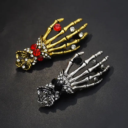 Fashion Hand shape Diamond open crystal female chain tassel brooch