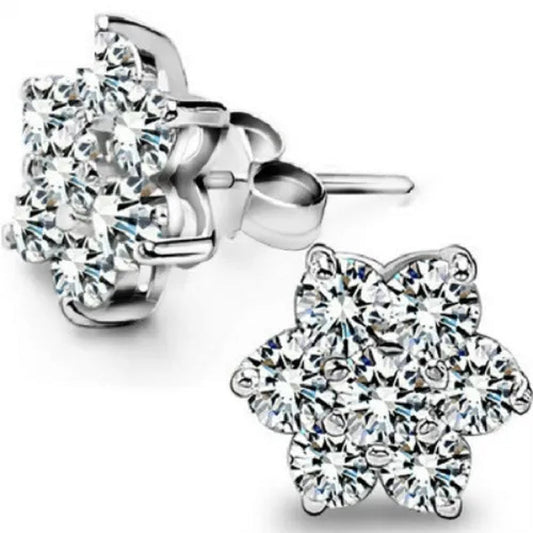 Princess Silver Cute Snowflake CZ Diamond Earrings Stud Earrings for Women