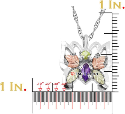 925 Sterling Silver, 12K Green and Rose Gold Peridot and Amethyst Butterfly Necklace for Women 18 Inches