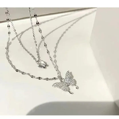 Delicate and Creative Women's Zircon Necklace Butterfly Necklace Double Layer Necklace Women's Geometric Necklace Butterfly Necklace Fashion Women's Jewelry Accessories Festival Wedding Engagement Valentine's Day Anniversary Gift Christmas Gift Jewelry