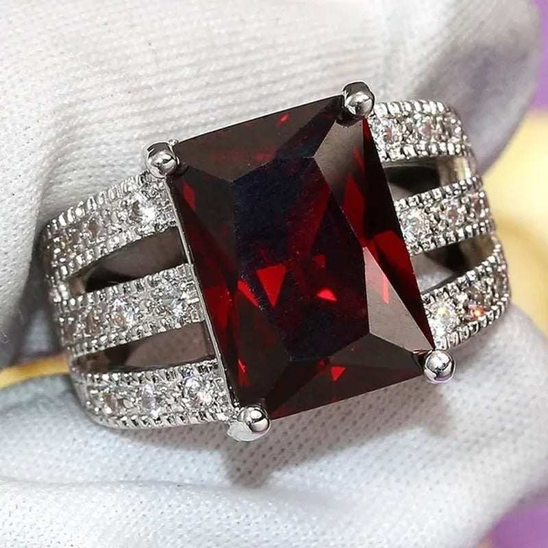 925 Sterling Silver Women Girls Fashion Garnet Ruby Topaz Gemstone Wedding Rings Jewelry