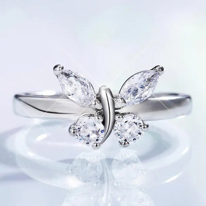 Fashion Jewelry High Quality Exquisite 925 Sterling Silver White Sapphire Butterfly Ring Engagement Wedding Rings