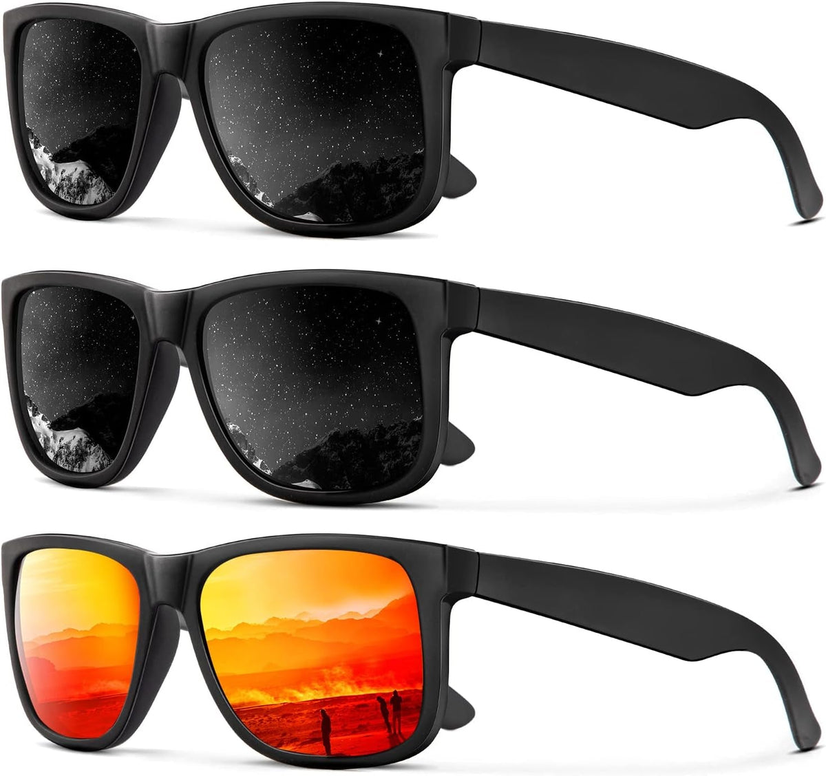 Sunglasses Men Polarized Sun glasses for Mens Womens Classic Matte Black Frame UV Protection 3pack