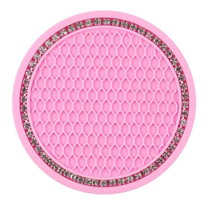 1Pc/2Pcs Car Cup Coaster, Crystal Rhinestone Car Interior Accessories, Easy To Clean, Non-Slip, Heat Resistant, Universal 7cm Anti-Slip Silicone Cup Holder Coasters For Car, Cute Vehicle Interior Decor
