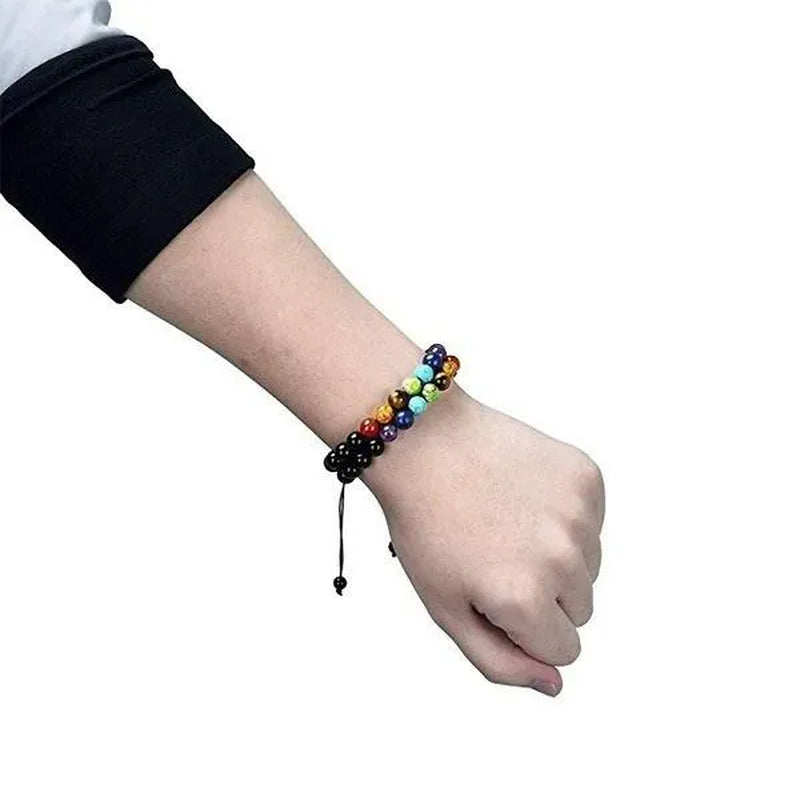 7 Chakra Bracelet Natural Healing Stones Beads Bracelet Double Layered Adjustable Macrame Woven Rope Chain Yoga Bracelet(4Colors)