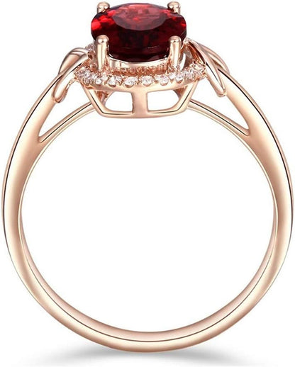 Fashion Jewelry 18K Rose Gold Classic Ring Oval Cut Ruby Birthstone Solitaire Halo Ring AAA Cubic Zirconia Ring CZ Diamond Heart Shape Anniversary Eternity Engagement Wedding Band for Women