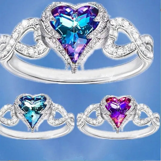 Luxury Exquisite Ring Fashion Jewelry Ladies Angel Wings Women's Ring Simple and Versatile Creative Ocean Heart Crystal Ring Female Sapphire Diamond Ring Wedding Bridal Engagement Ring Anniversary Party Christmas Gift Ring Ladies Jewelry Size US5-11