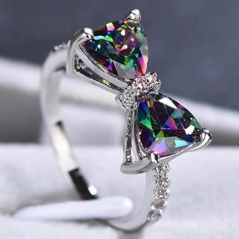 New Cute Women Ring 925 Sterling Silver Bowknot Topaz Rings Girl Daily Casual Party Gemstone Rings Jewelry Gift