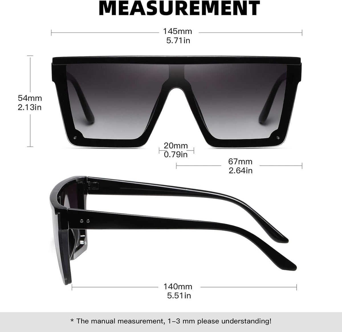 Square Sunglasses for Women Men Fashion Big Frame Flat Top Sun Glasses Mirror Lens