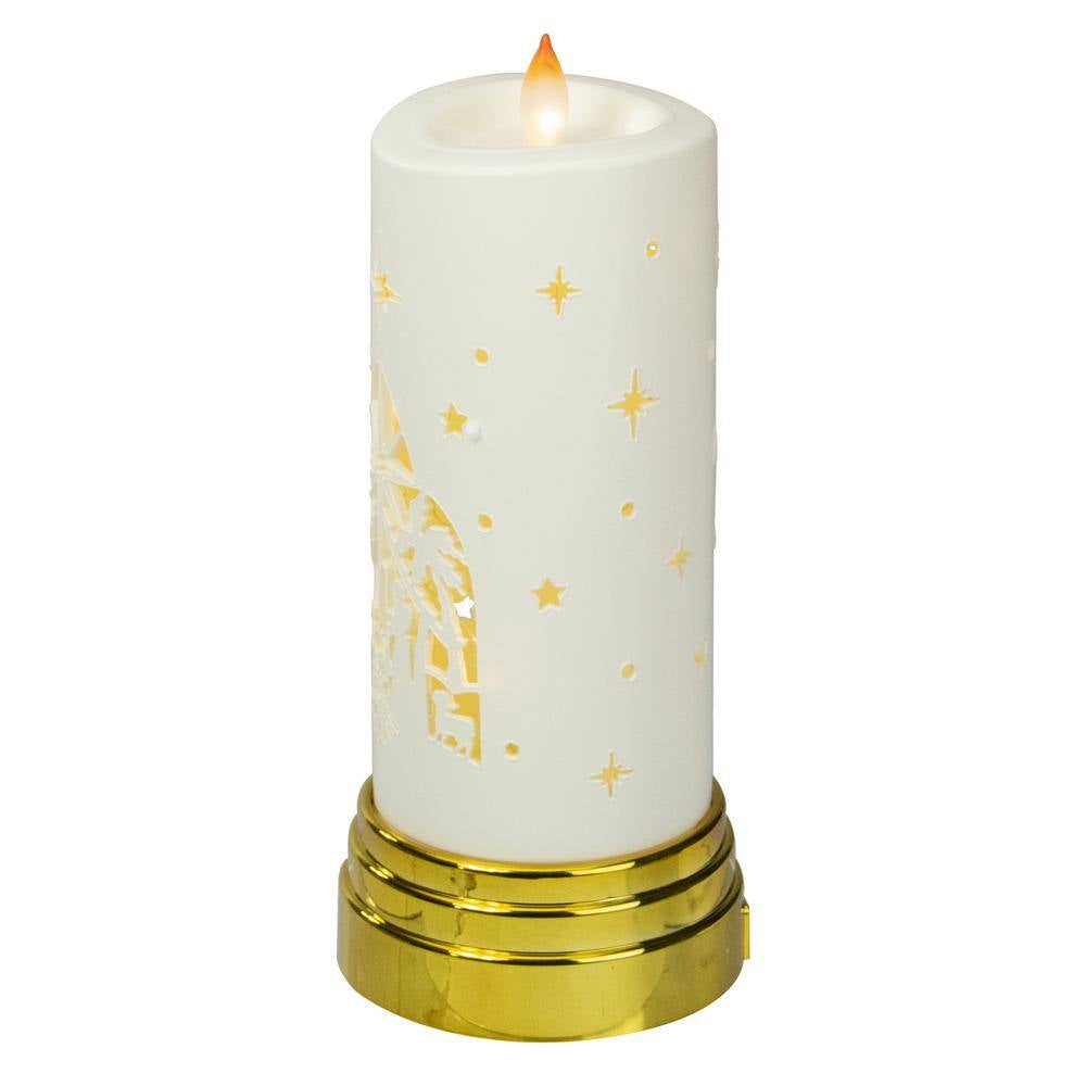 9 In. Gold and White Nativity Scene Flameless Candle