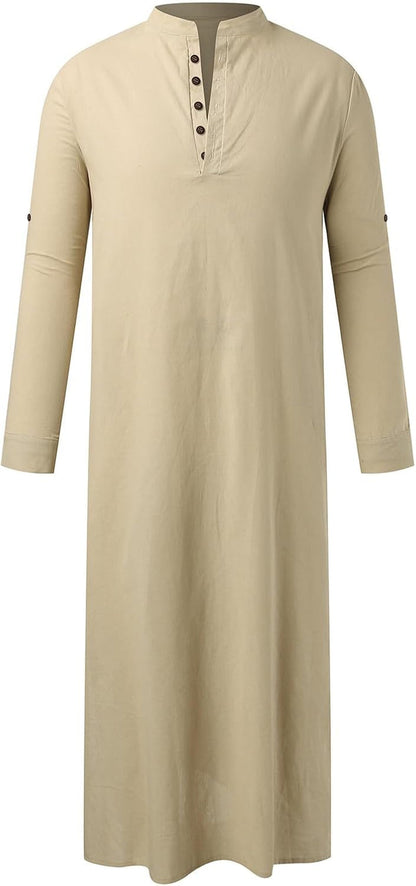 Kurta Men Long Sleeve Kaftan Thobe Muslim Men Thobe Big and Tall Kaftan Men Thobe with Pocket
