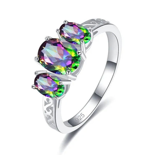 Classic Wedding Ring Stamped 925 Silver Rainbow/Blue Sapphire Women's Fashion Jewelry Engagement Gifts