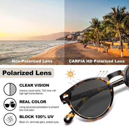 round Acetate Polarized Sunglasses for Women Small Face UV Protection with Leather Case CA5288