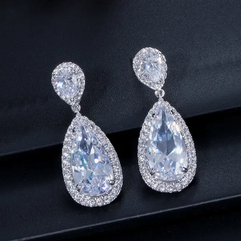 GLORIYA Luxury Wedding Party Jewelry Romantic Purple Crystal Big Tear Drop Earrings For Bridal Dress Accessories