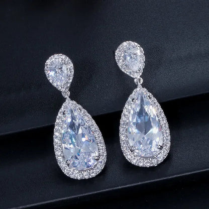 GLORIYA Luxury Wedding Party Jewelry Romantic Purple Crystal Big Tear Drop Earrings For Bridal Dress Accessories