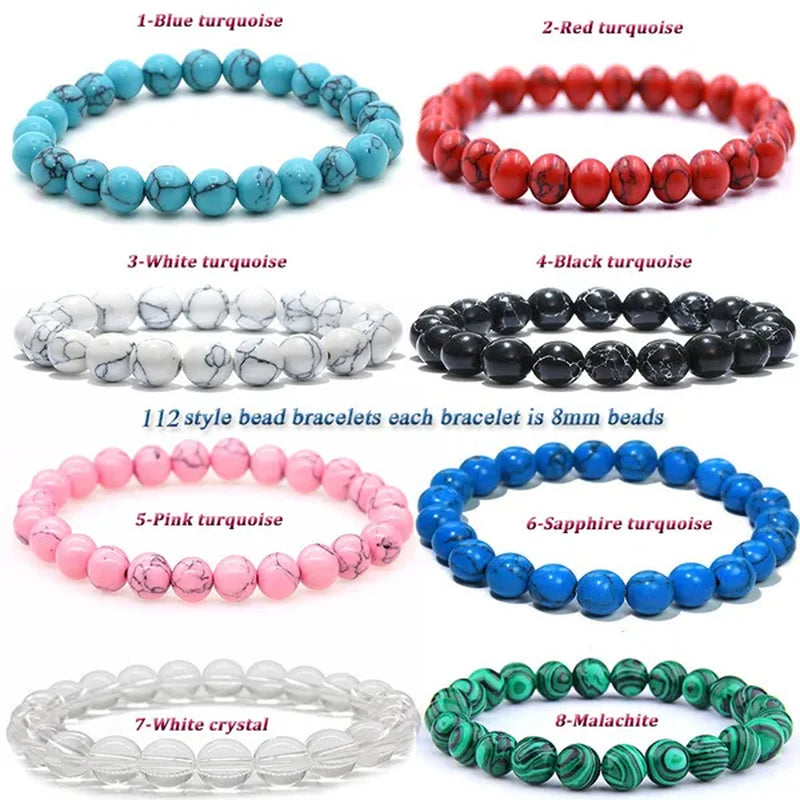 113 Style 8mm Beads Bracelet Men and Women Diy Stone Beads Bracelet Round Turquoise Agate Crystal Chalcedony Opal Beaded Bracelet Wholesale