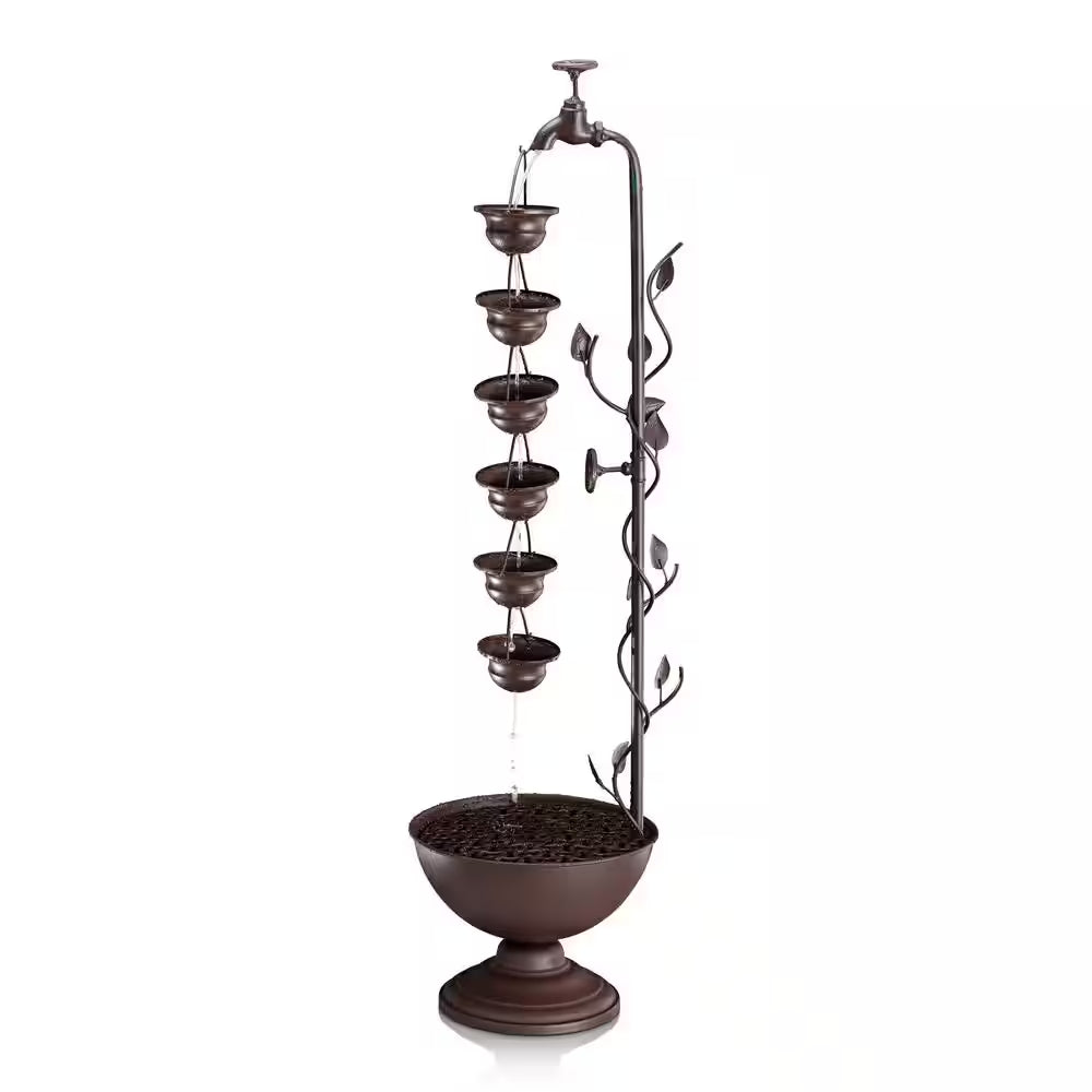 38 In. Tall Indoor/Outdoor Hanging 6-Cup Tiered Floor Water Fountain, Bronze