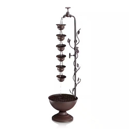 38 In. Tall Indoor/Outdoor Hanging 6-Cup Tiered Floor Water Fountain, Bronze