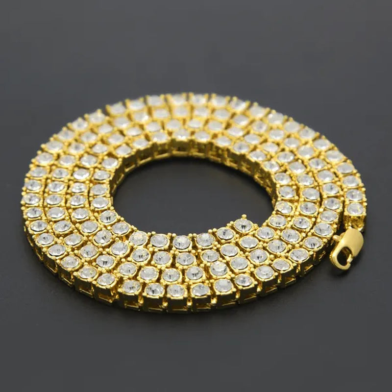 Fashion Gold Silver Color Hiphop Chain Necklace Luxury CZ Iced Out Cuban Rhinestone Tennis Hip Hop Necklace For Men Jewelry
