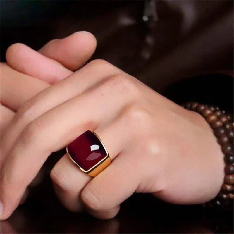 Vintage Men's Gemstone Ring Stainless Steel Single White Red Opal Rings Jewelry Gift for Men Women Boyfriend Girlfriend