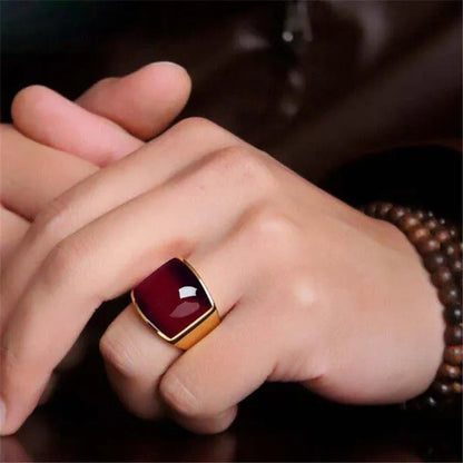 Vintage Men's Gemstone Ring Stainless Steel Single White Red Opal Rings Jewelry Gift for Men Women Boyfriend Girlfriend