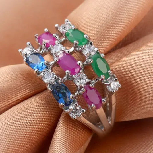 New Brand Gorgeous  Ruby Sapphire Emerald -plated Ring Engagement Fashion Jewelry