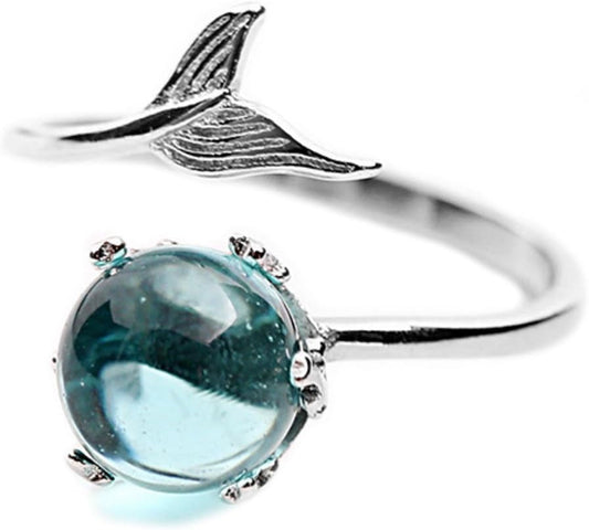 Mermaid in Deep Ocean 925 Sterling Silver Open Ring for Women
