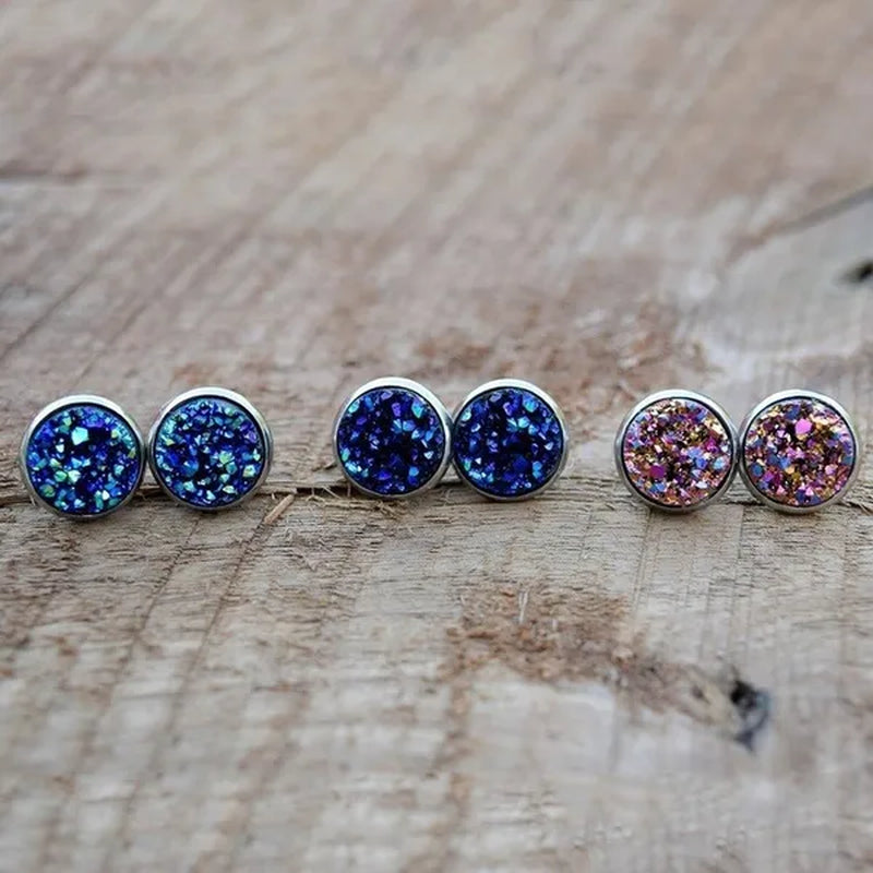 3pairs Vintage Stainless Natural Gemstones Opal Druzy Stud Earring Set 925 Sterling Silver Hypoallergenic Engagement Wedding Studs Earrings Bridesmaid Jewelry Gifts