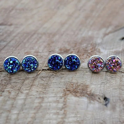 3pairs Vintage Stainless Natural Gemstones Opal Druzy Stud Earring Set 925 Sterling Silver Hypoallergenic Engagement Wedding Studs Earrings Bridesmaid Jewelry Gifts